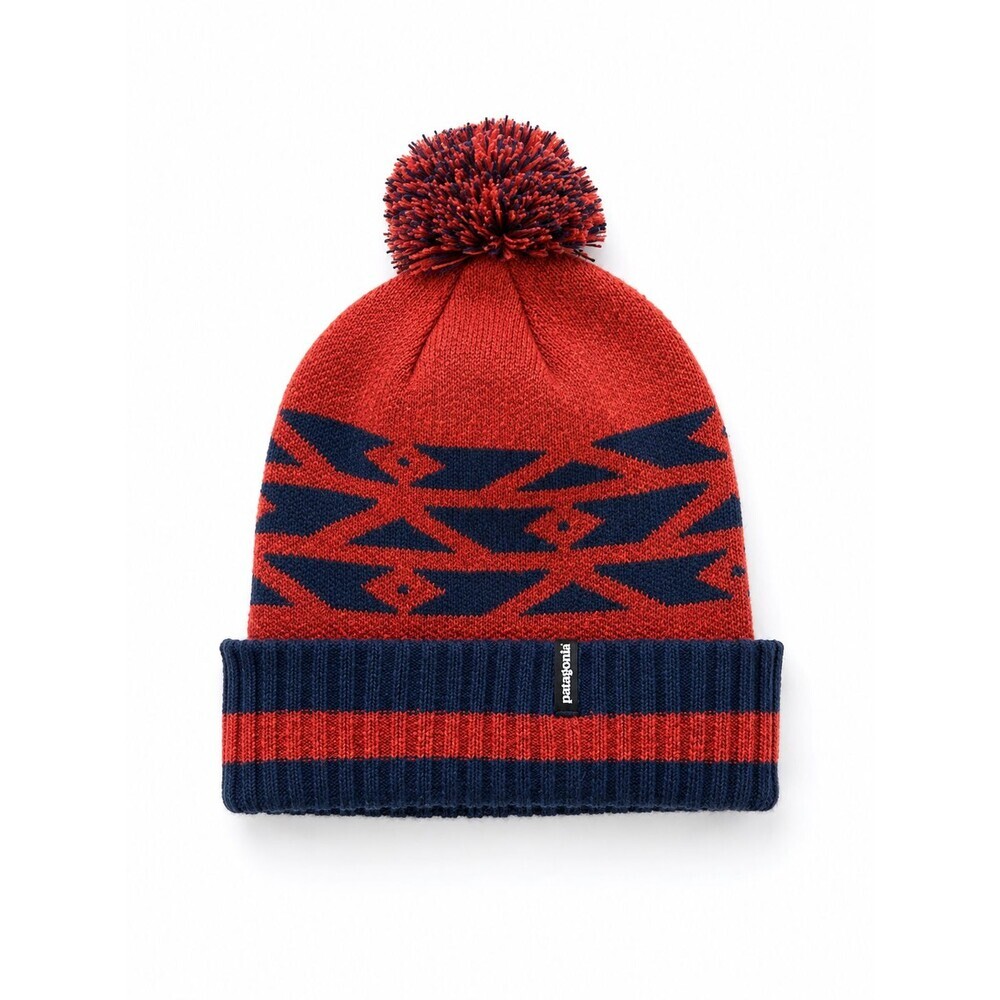 Patagonia PKowder Town Beanie Pom Pom Hat Knit Size OS Navy Blue Orange